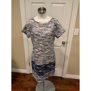 St. John Blue & White Short Sleeve Tweed Dress, Size 8